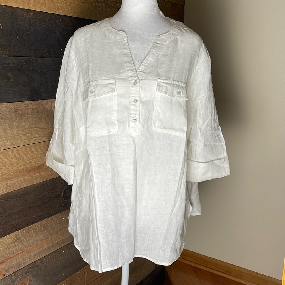 Talbots 100% Linen White Top Size 2xp New!